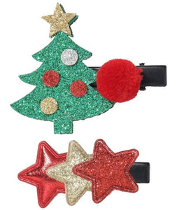 Z107 Christmas Tree and Stars Hair Clips