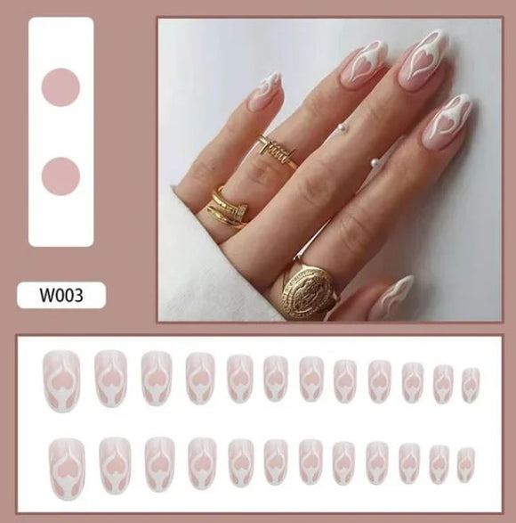 NS649 Long Length Almond Press On Nails 24 Pieces W003