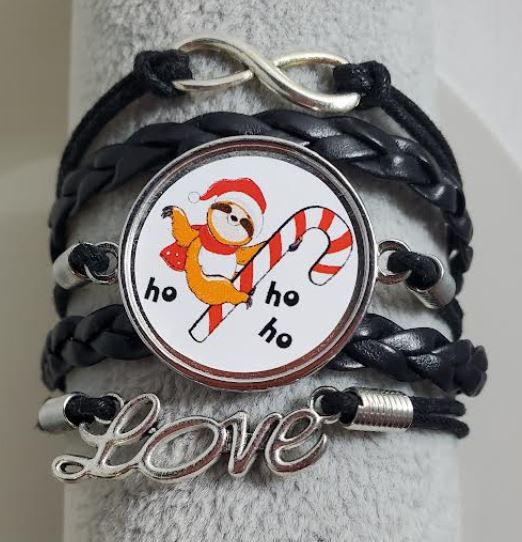 AZ1427 Black Sloth Christmas Layer Leather Bracelet