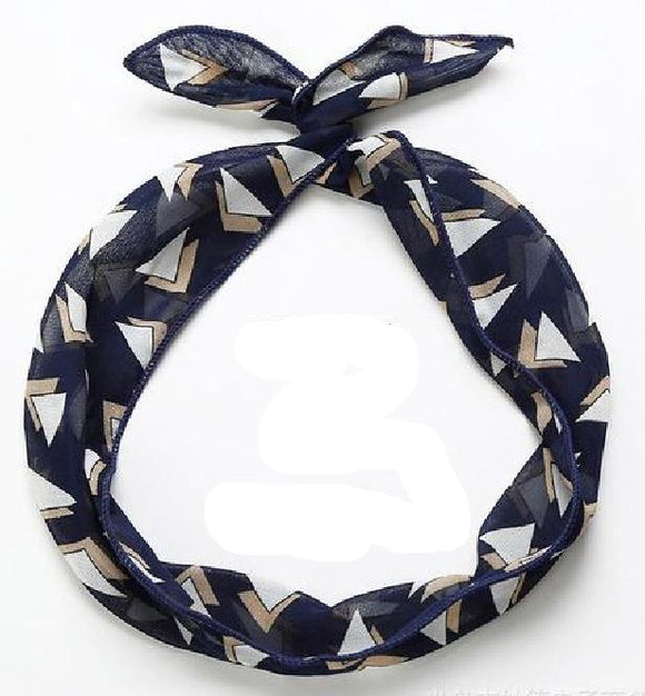 H276 Navy Blue Triangle Pattern Wire & Cloth Hair Band