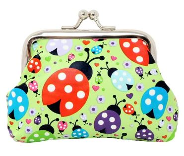 G111 Lime Green Colorful Ladybugs Clasp Coin Purse