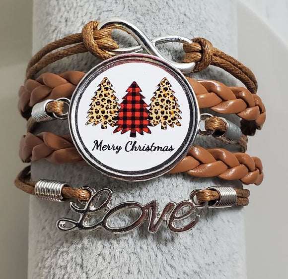 AZ1433 Brown Merry Christmas Layer Leather Bracelet