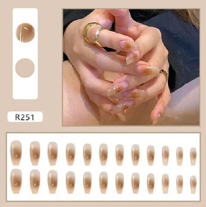 NS647 Extra Long Nails Coffin Press On Glossy 22 Pieces R251