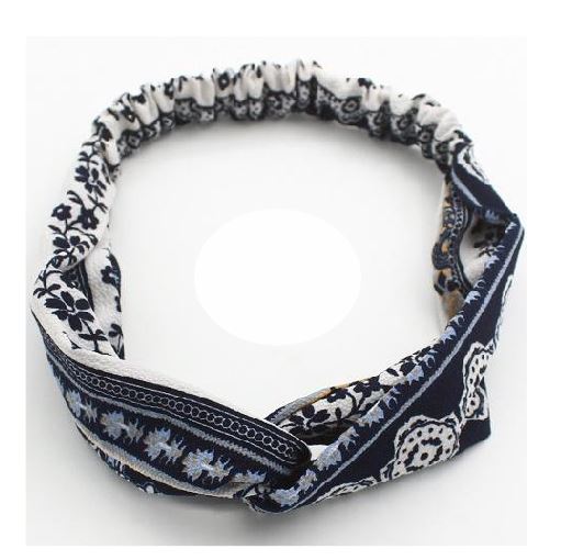 H287 Navy Blue Floral Pattern Cloth Hair Band