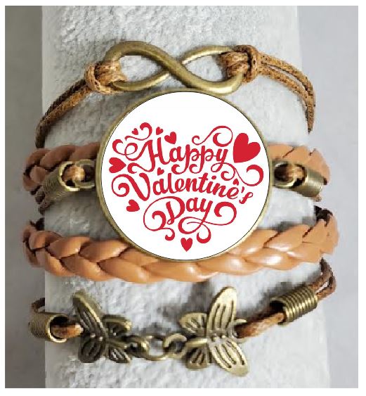 AZ1551 Brown Happy Valentines Day Leather Layered Bracelet