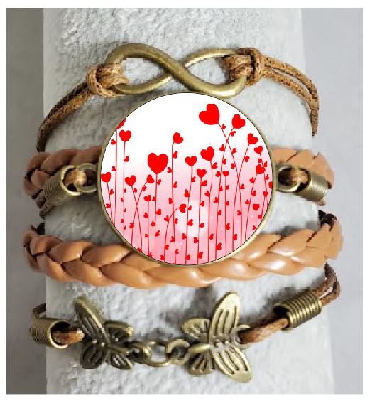 AZ1544 Brown Heart Design Leather Layered Bracelet