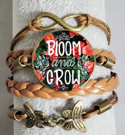 AZ1540 Brown Bloom and Grow Leather Layered Bracelet