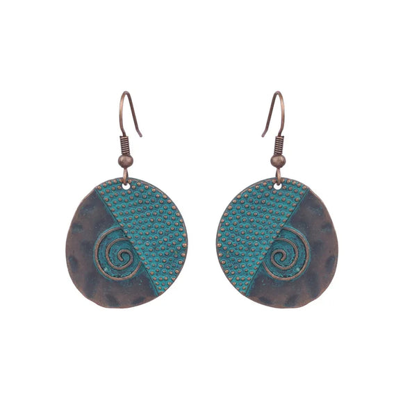 E1259 Patina Look Circle Design Earrings