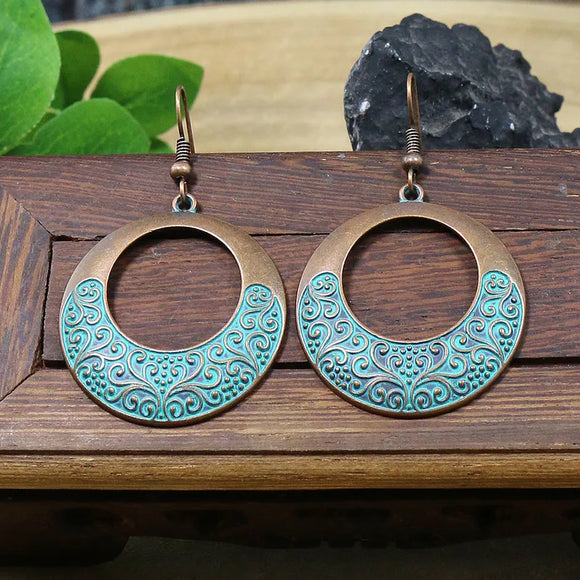 AZ449 Patina Look Circle Design Earrings