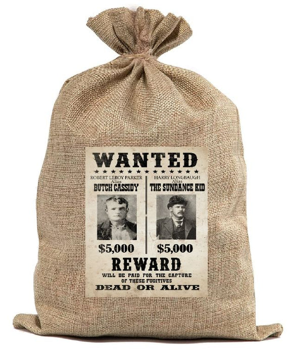 BUR21 Wanted Poster Burlap Bag Butch Cassidy