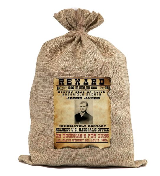 BUR22 Wanted Poster Burlap Bag Jesse James
