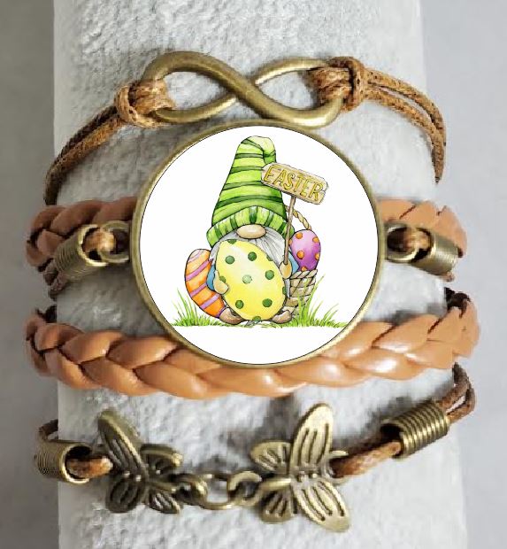 AZ1476 Brown Easter Gnome Leather Layered Bracelet