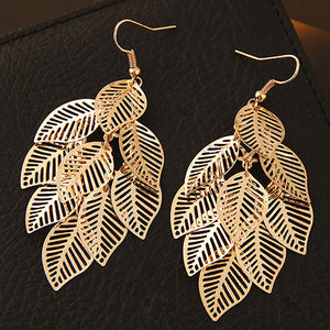 E46 Gold Multi Leaf Dangle Earrings - Iris Fashion Jewelry