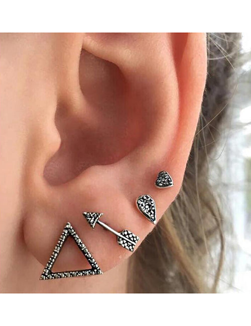 E848 Silver Arrow & Shapes 4 Piece Earring Set - Iris Fashion Jewelry