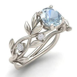 R350 Silver Vine & Leaf Light Blue Gem Ring - Iris Fashion Jewelry