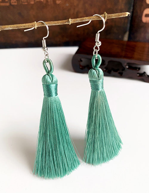 E136 Sage Green Long Tassel Earrings - Iris Fashion Jewelry