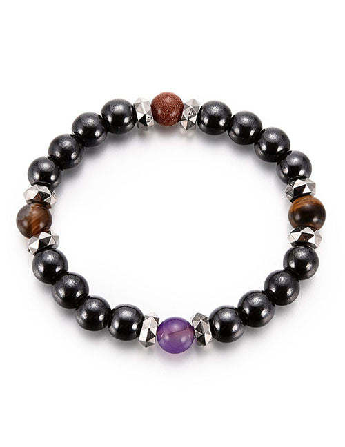 B117 Purple Brown & Black Bead Bracelet - Iris Fashion Jewelry