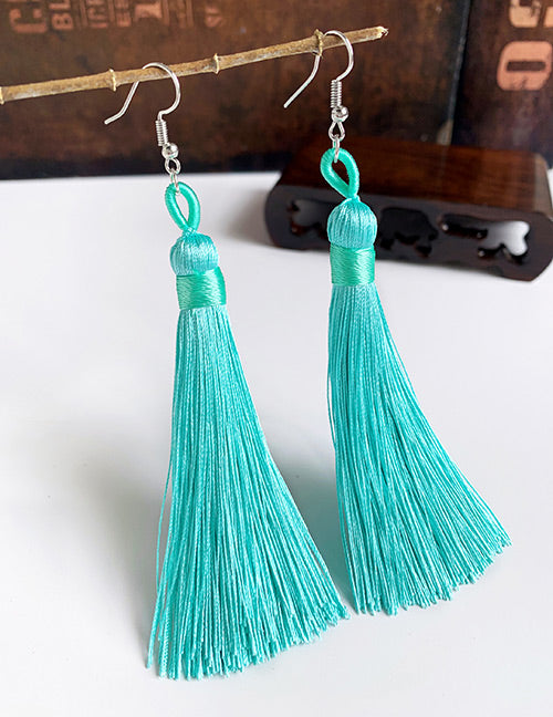 E69 Seafoam Green Long Tassel Earrings - Iris Fashion Jewelry