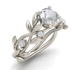 R352 Silver Vine & Leaf Crystal Gem Ring - Iris Fashion Jewelry