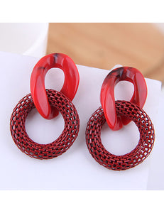 E02 Red Acrylic & Metal Double Loop Earrings - Iris Fashion Jewelry