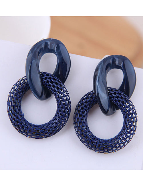 E03 Dark Blue Acrylic & Metal Double Loop Earrings - Iris Fashion Jewelry