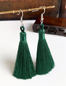 E130 Forest Green Long Tassel Earrings - Iris Fashion Jewelry