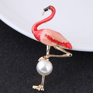 F87 Flamingo with Pearl Fashion Pin - Iris Fashion Jewelry