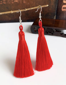 E125 Red Long Tassel Earrings - Iris Fashion Jewelry