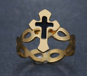 R401 Gold with Black Cross Ring - Iris Fashion Jewelry