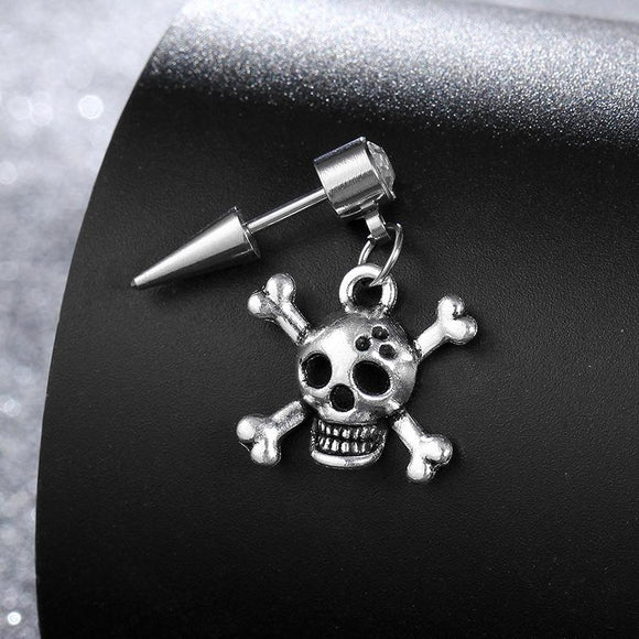 E858 Stainless Steel Skull & Crossbones Spike Single Earring - Iris Fashion Jewelry