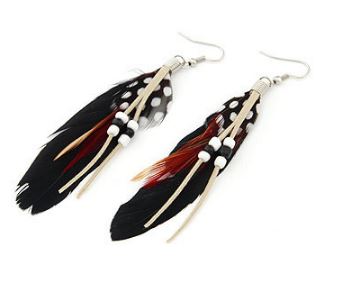 E840 Black Feather Tassel Bead Earrings - Iris Fashion Jewelry