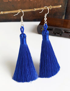 E129 Royal Blue Long Tassel Earrings - Iris Fashion Jewelry