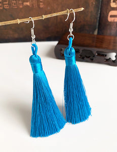 E68 Teal Blue Long Tassel Earrings - Iris Fashion Jewelry