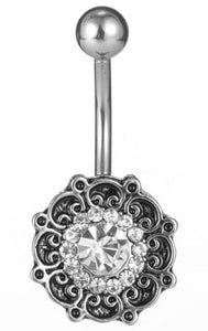 P60 Silver & Crystal Gem Belly Button Ring - Iris Fashion Jewelry