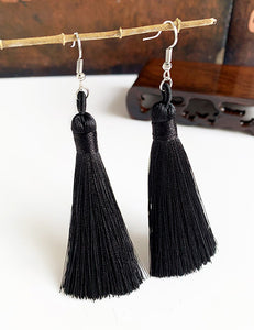 E127 Black Long Tassel Earrings - Iris Fashion Jewelry