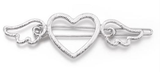 H141 Silver Heart & Wings Hair Clip - Iris Fashion Jewelry