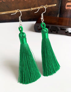 E123 Green Long Tassel Earrings - Iris Fashion Jewelry