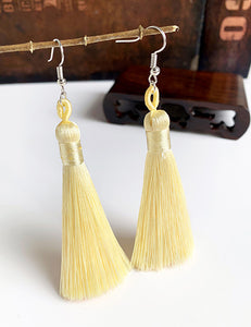 E134 Ivory Long Tassel Earrings - Iris Fashion Jewelry