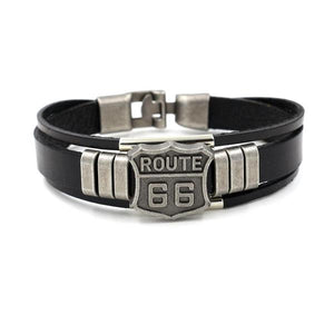 B719 Black Leather Route 66 Bracelet - Iris Fashion Jewelry