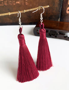 E50 Wine Red Long Tassel Earrings - Iris Fashion Jewelry