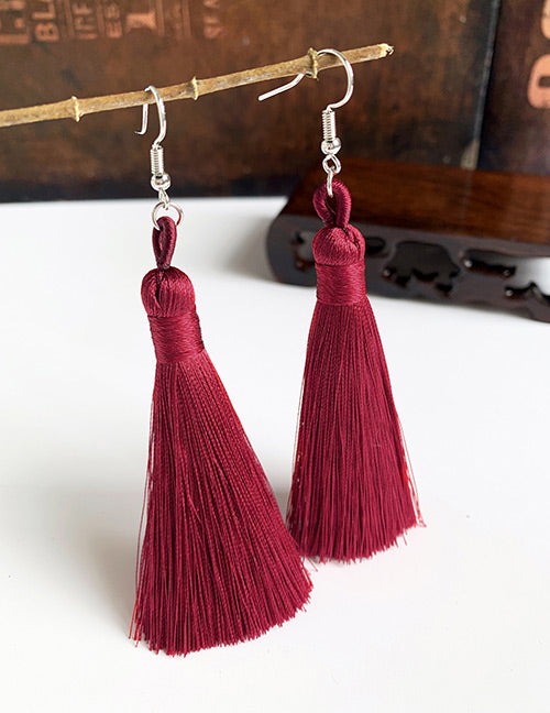 E50 Wine Red Long Tassel Earrings - Iris Fashion Jewelry
