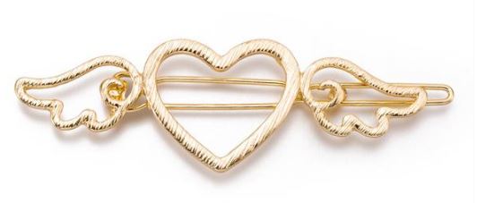 H142 Gold Heart & Wings Hair Clip - Iris Fashion Jewelry
