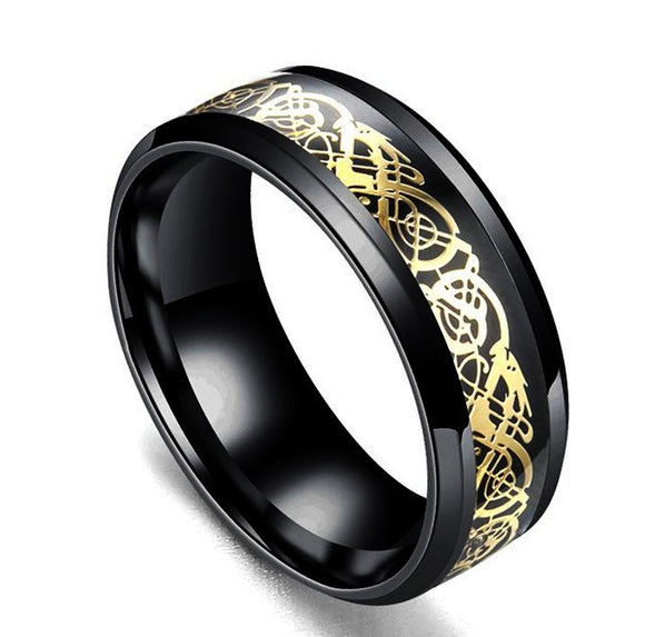 R398* Gold & Black Geometric Titanium & Stainless Steel Ring - Iris Fashion Jewelry
