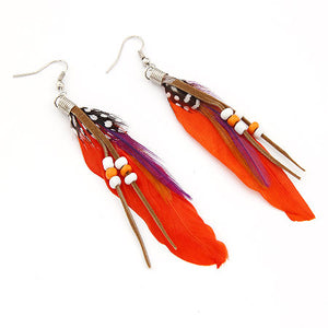 E829 Orange Feather Tassel Earrings - Iris Fashion Jewelry