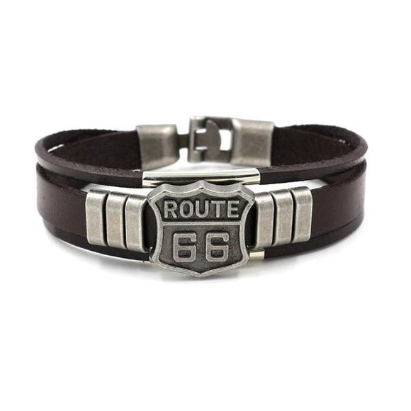 B575 Brown Leather Route 66 Bracelet - Iris Fashion Jewelry