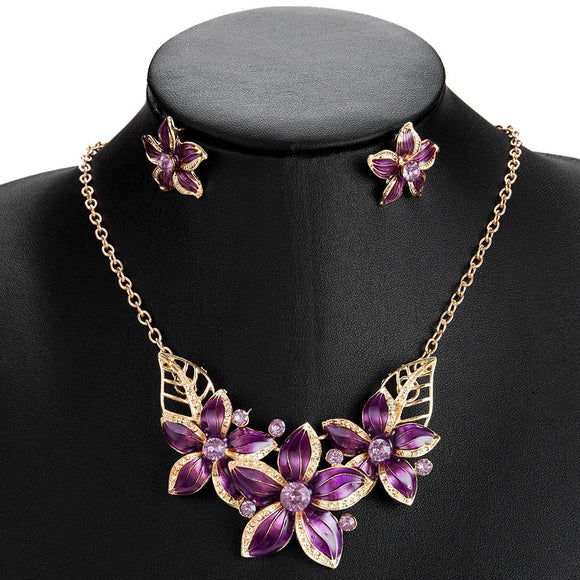 N859 Gold & Purple Gem Necklace with FREE Earrings - Iris Fashion Jewelry