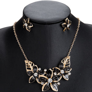 N860 Gold & Black Gem Necklace with FREE Earrings - Iris Fashion Jewelry