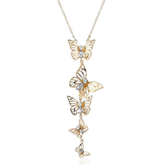 N809 Gold Multi Butterfly & Diamond Necklace with FREE Earrings - Iris Fashion Jewelry