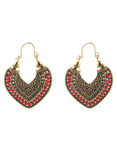 E674 Gold with Red Gems Heart Earrings - Iris Fashion Jewelry
