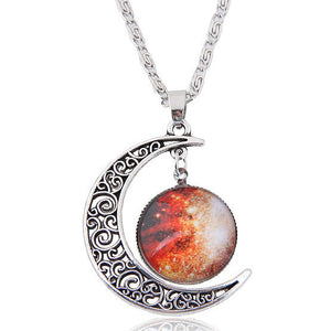 N1126 Silver Moon Orange Stargazer Necklace with FREE Earrings - Iris Fashion Jewelry